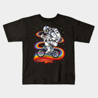 Psychedelic Astronaut Riding Bike Kids T-Shirt